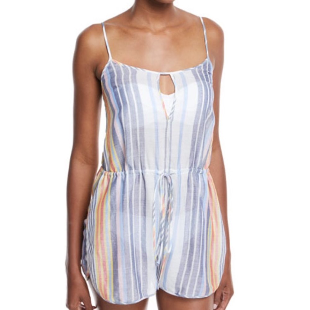 DVF Keyhole Sleeveless Striped Cotton-Silk Romper